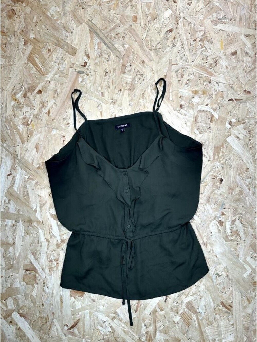 Express Camisole Top Womens XL Olive Green Ruffle V-Neck Drawstring Peplum Tank